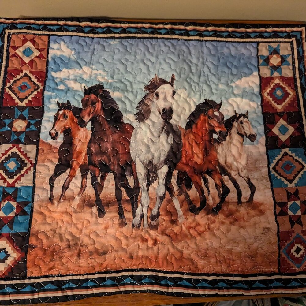 Collections ETC Southwest Aztec Running Horses Single Pillow Sham Fits 26 x 20